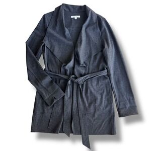 Cabi Women M Gray Ponte Knit Draped Waterfall Belted Take Charge Trench Coat 956